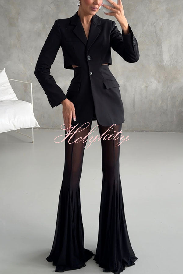 Deep Chic Mesh High Rise Elastic Waist Fishtail Stretch Pants