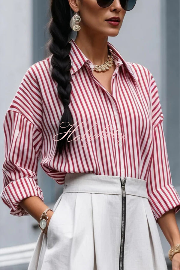 Effortless Charm Printed Button Down Long Sleeve Relaxed Blouse