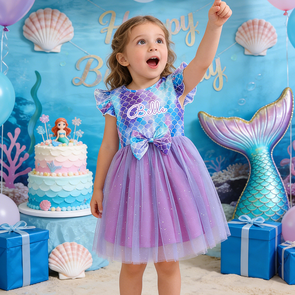 Personalized Girl Mermaid Birthday Mesh Dress| Dress56