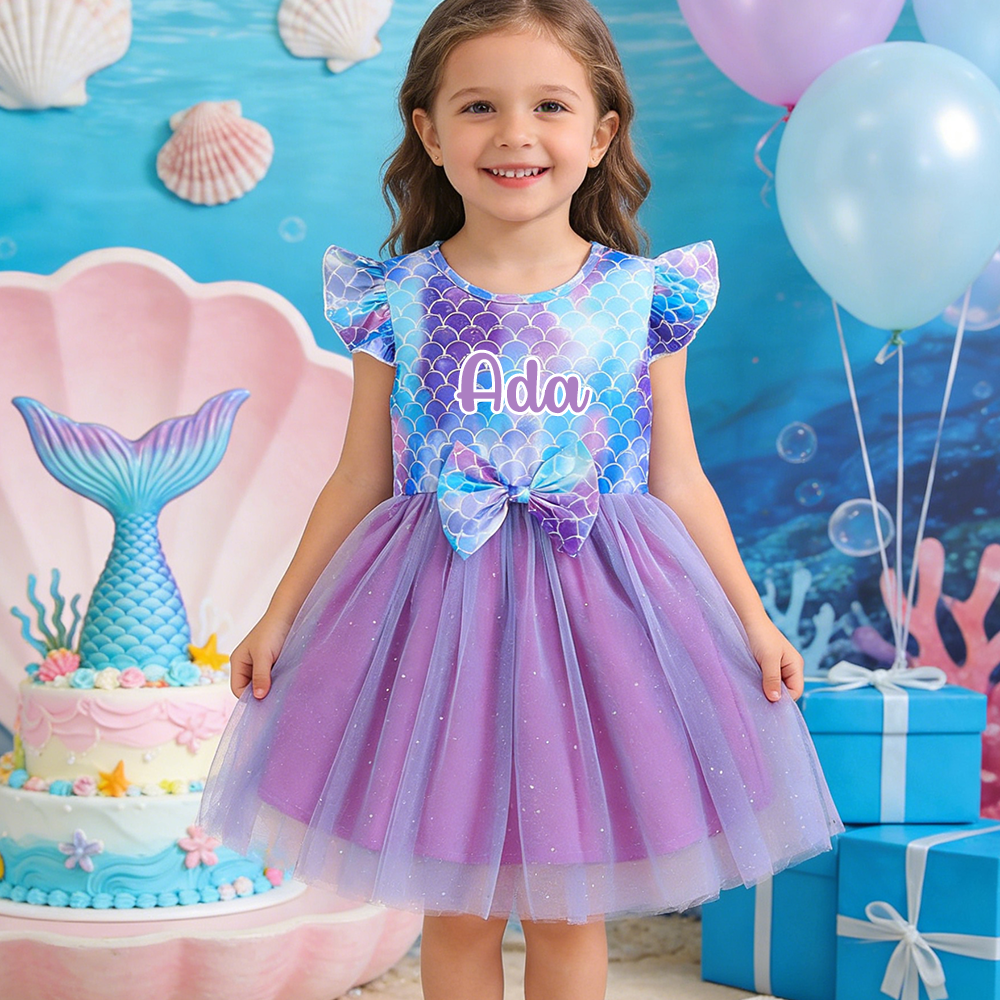 Personalized Girl Mermaid Birthday Mesh Dress| Dress56