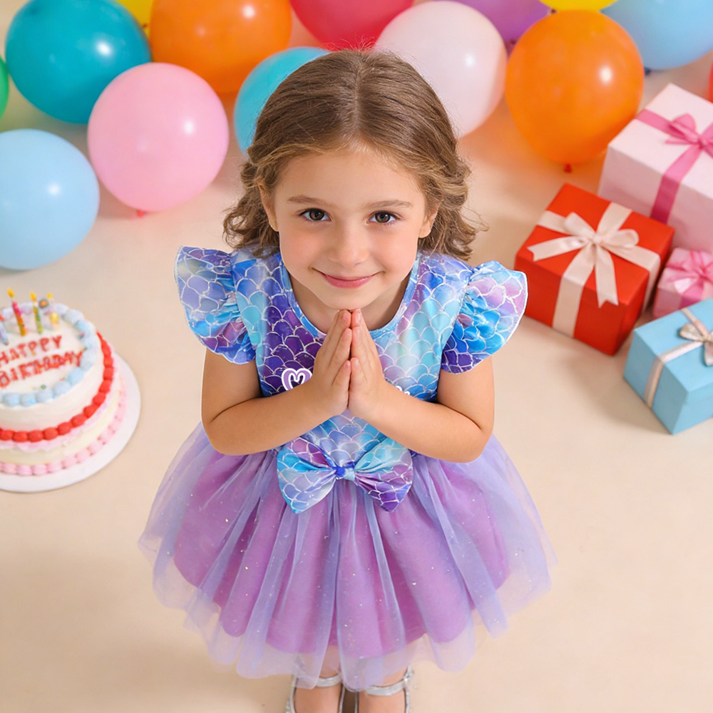 Personalized Girl Mermaid Birthday Mesh Dress| Dress56