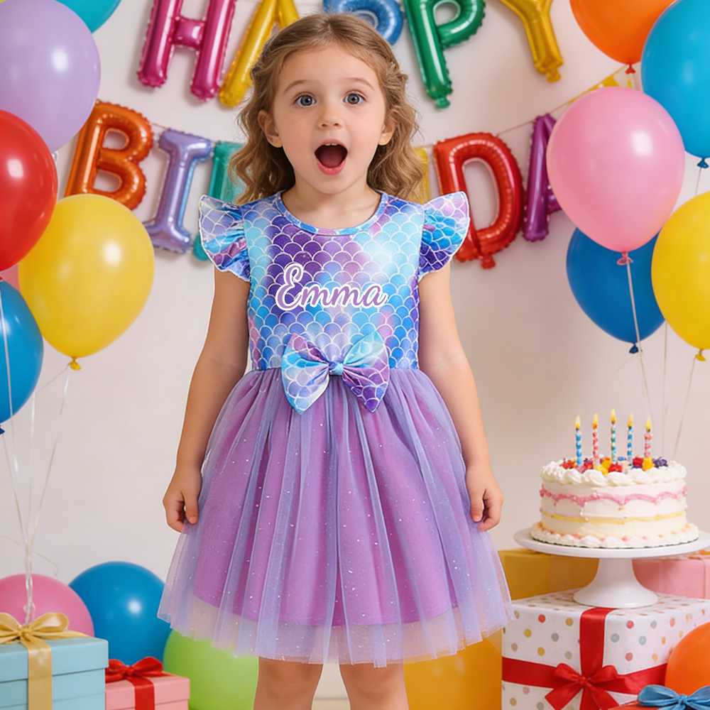 Personalized Girl Mermaid Birthday Mesh Dress| Dress56