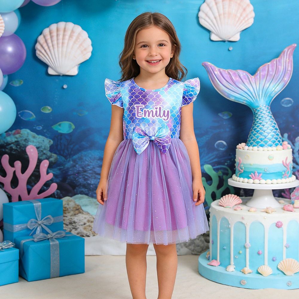 Personalized Girl Mermaid Birthday Mesh Dress| Dress56