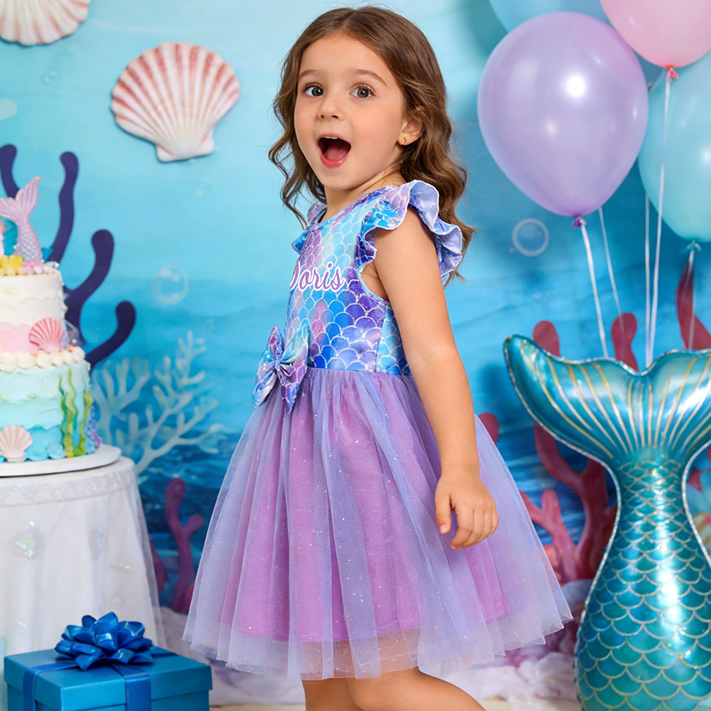 Personalized Girl Mermaid Birthday Mesh Dress| Dress56