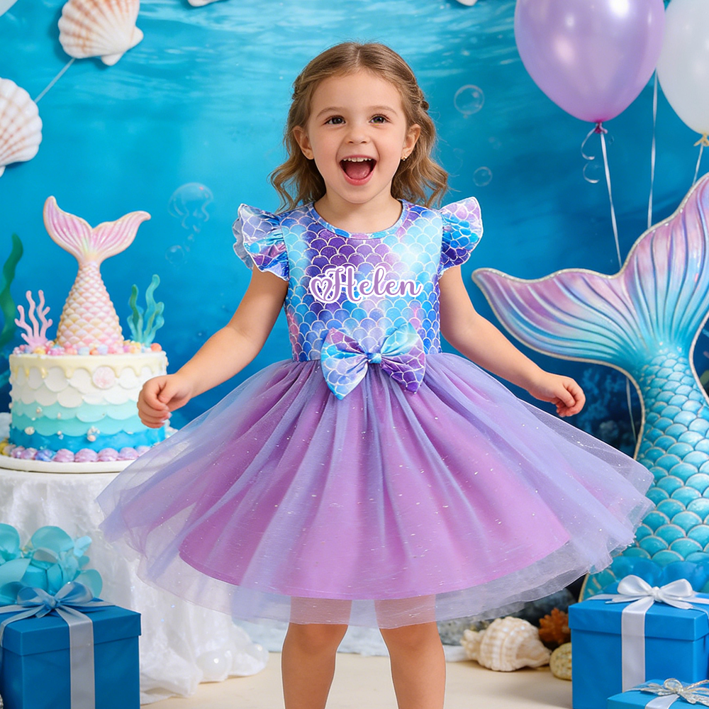 Personalized Girl Mermaid Birthday Mesh Dress| Dress56