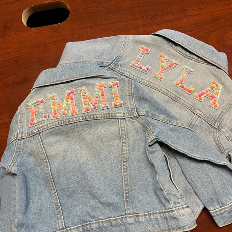 Personalized Kids Macaron Candy Color Beaded Letter Denim Jacket| Cloth165