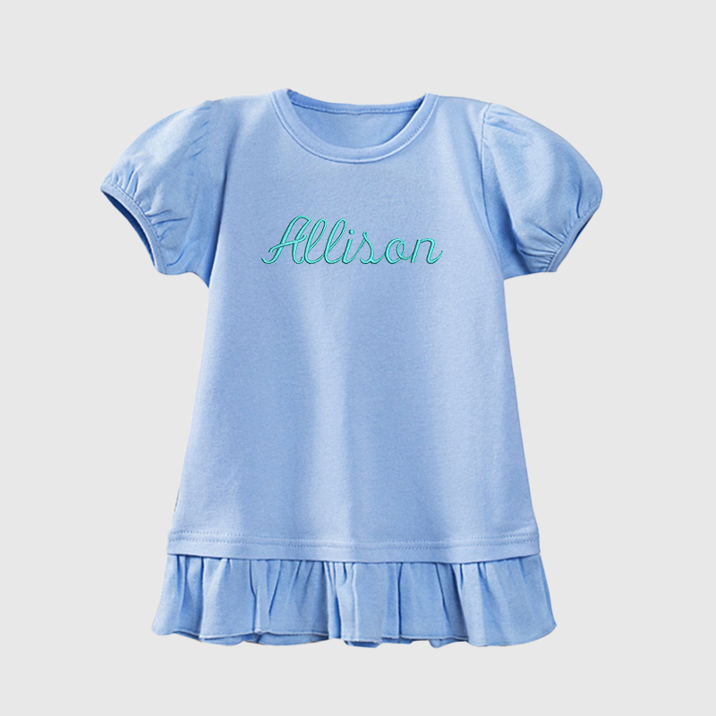 Personalized Girls Embroidered Short Sleeve Ruffle Shirt| Cloth141