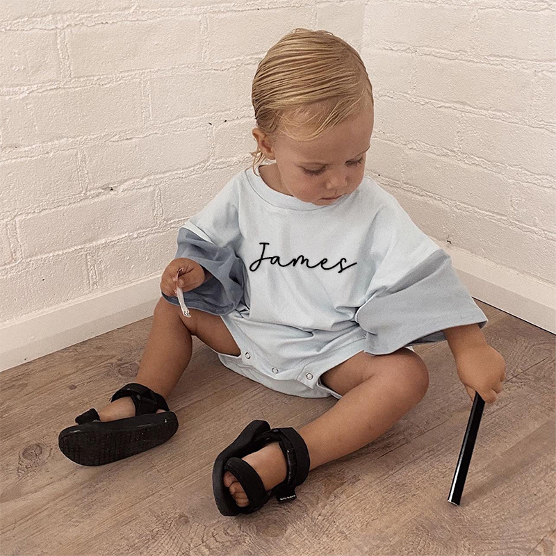 Personalized Baby Puff Name  Short Sleeve Shirt Romper| BBCloth49