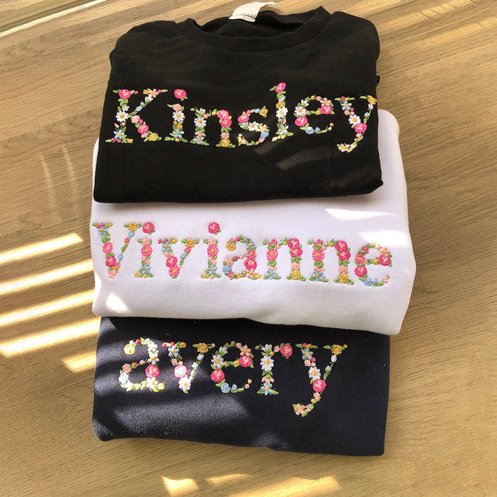 Personalized Floral Embroidered Kid Cozy Soft Crewneck Sweatshirt | inSweatshirt73