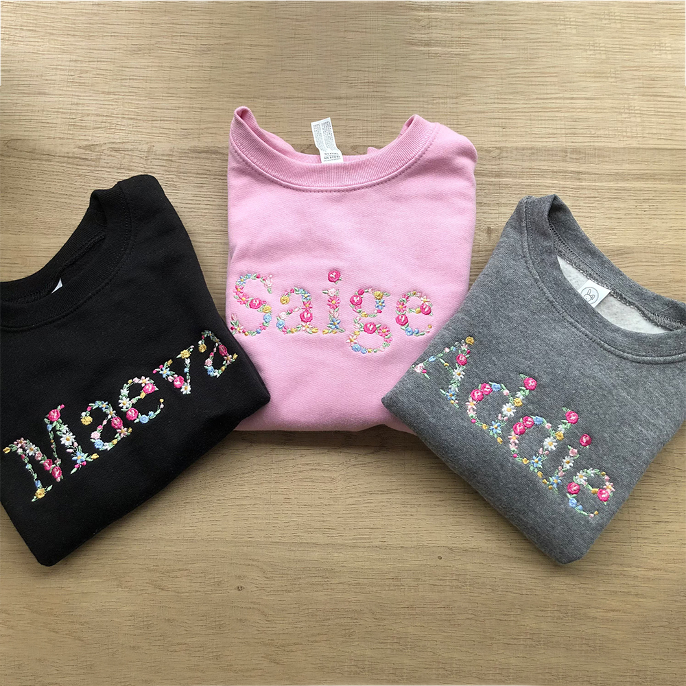 Personalized Floral Embroidered Kid Cozy Soft Crewneck Sweatshirt | inSweatshirt73