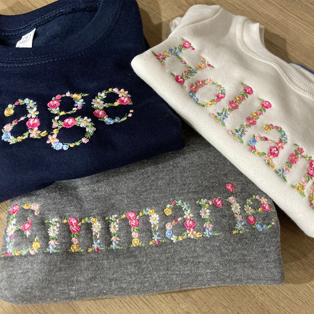 Personalized Floral Embroidered Kid Cozy Soft Crewneck Sweatshirt | inSweatshirt73