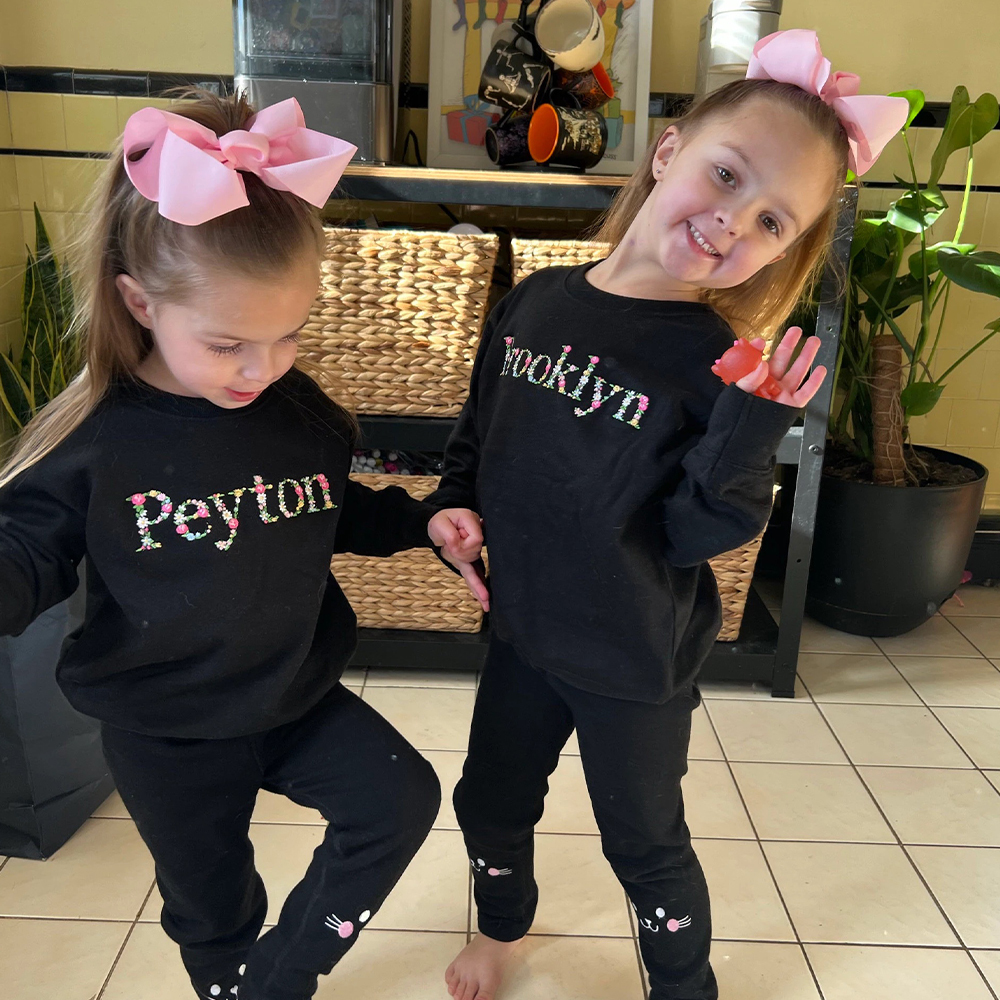 Personalized Floral Embroidered Kid Cozy Soft Crewneck Sweatshirt | inSweatshirt73