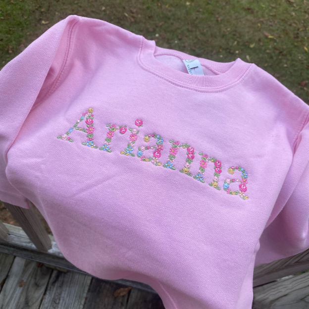 Personalized Floral Embroidered Kid Cozy Soft Crewneck Sweatshirt | inSweatshirt73