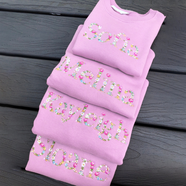 Personalized Floral Embroidered Kid Cozy Soft Crewneck Sweatshirt | inSweatshirt73