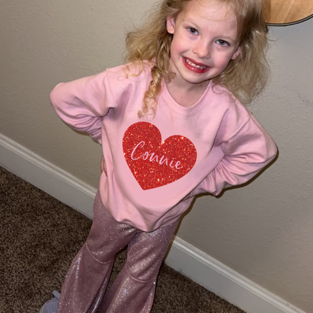 Personalized Girl Valentine's Day Glitter Sweatshirt| Cloth21302