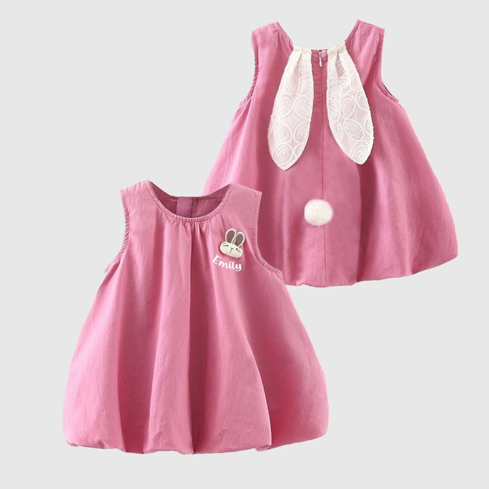 Personalized Girl Pink Sleeveless Bunny Ears Dress| Dress103