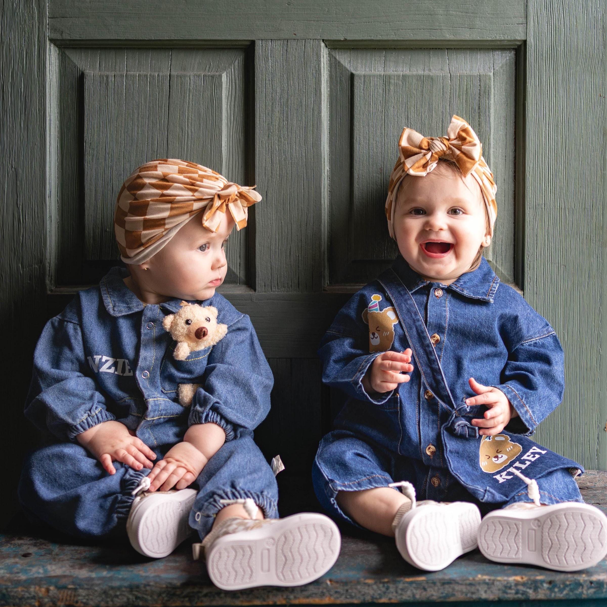 Personalized Baby Bear Denim Onesie With Bag Set| BBCloth88