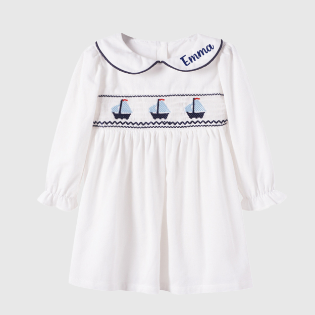 Personalized Girl Long Sleeve Sailboat Dress| Dress39