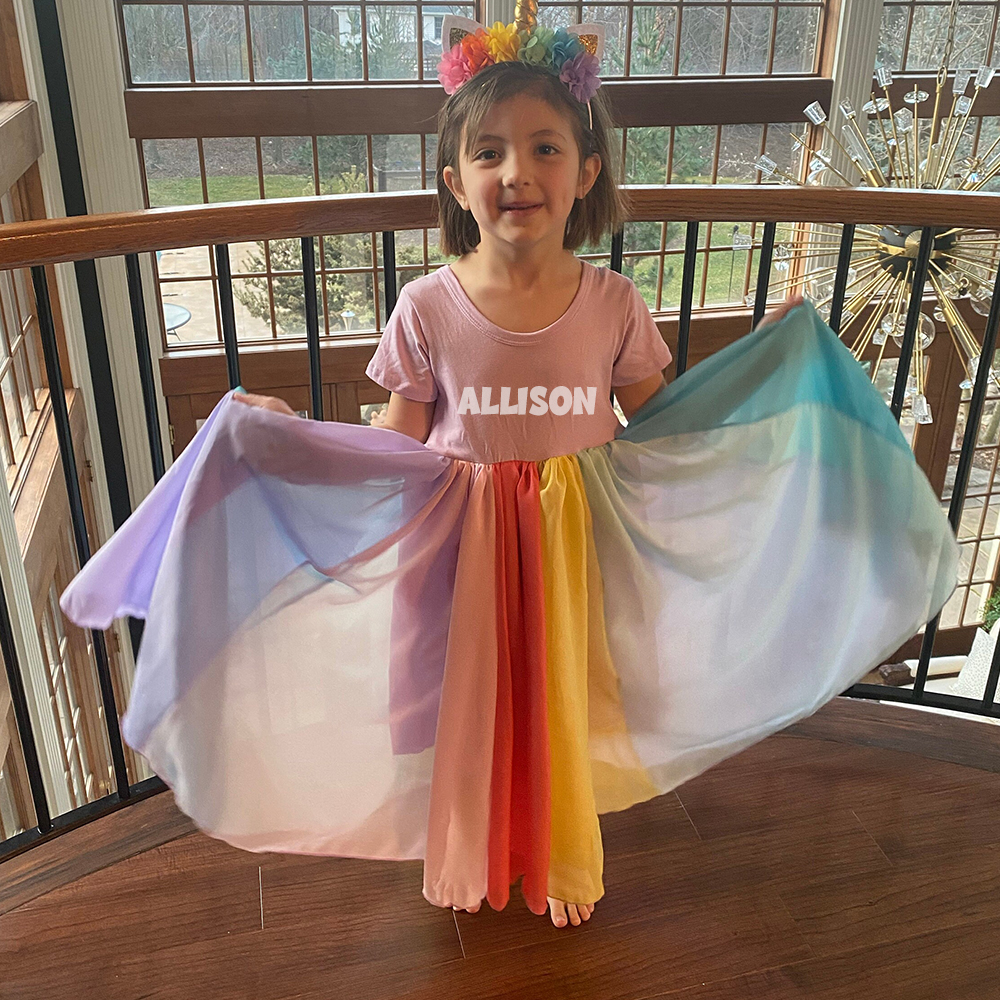 Personalized Girl Rainbow Twirly Party Dress| Dress23