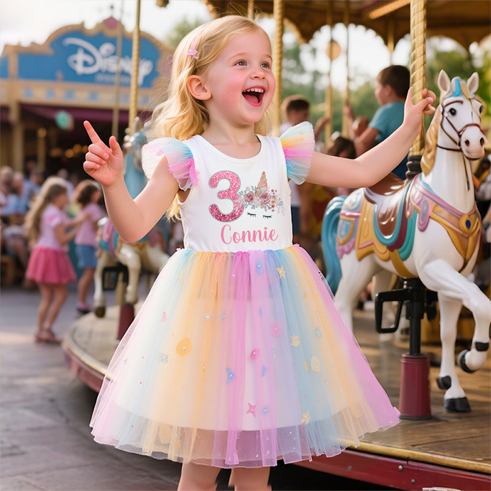 Personalized Girl Birthday Rainbow Mesh Cake Dress| Dress31