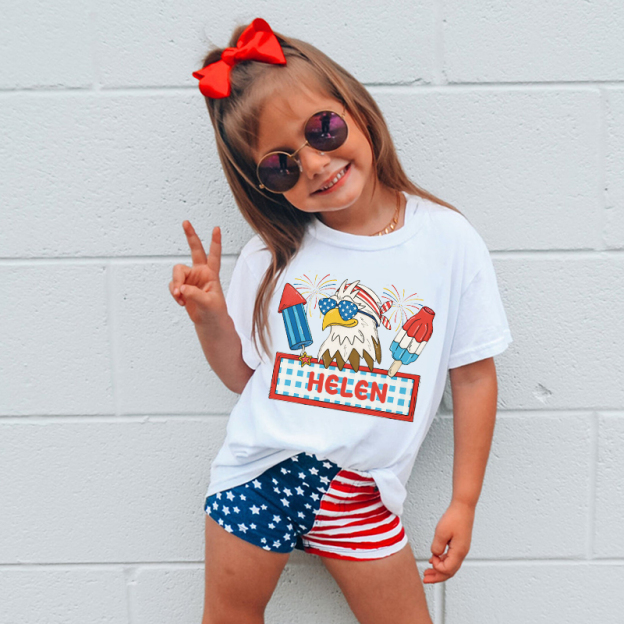 Personalized Kid 4th Of July Eagle Firework Independence T-Shirt| Cloth1461