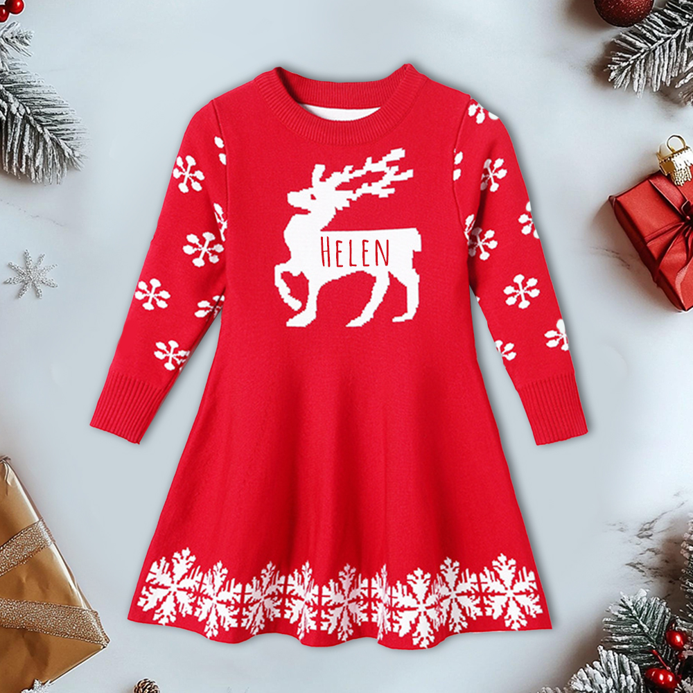 Personalized Girl Christmas Sweater Deer Dresst| YESMC21