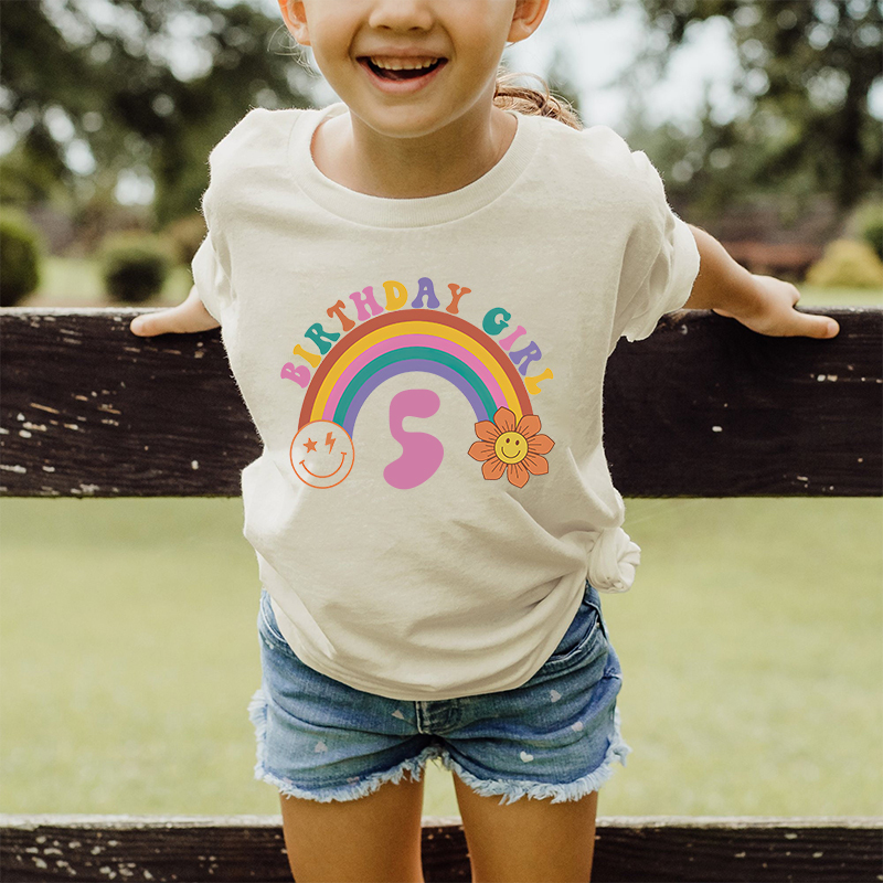Personalized Girl Retro Rainbow Cozy T-Shirt| Cloth1436