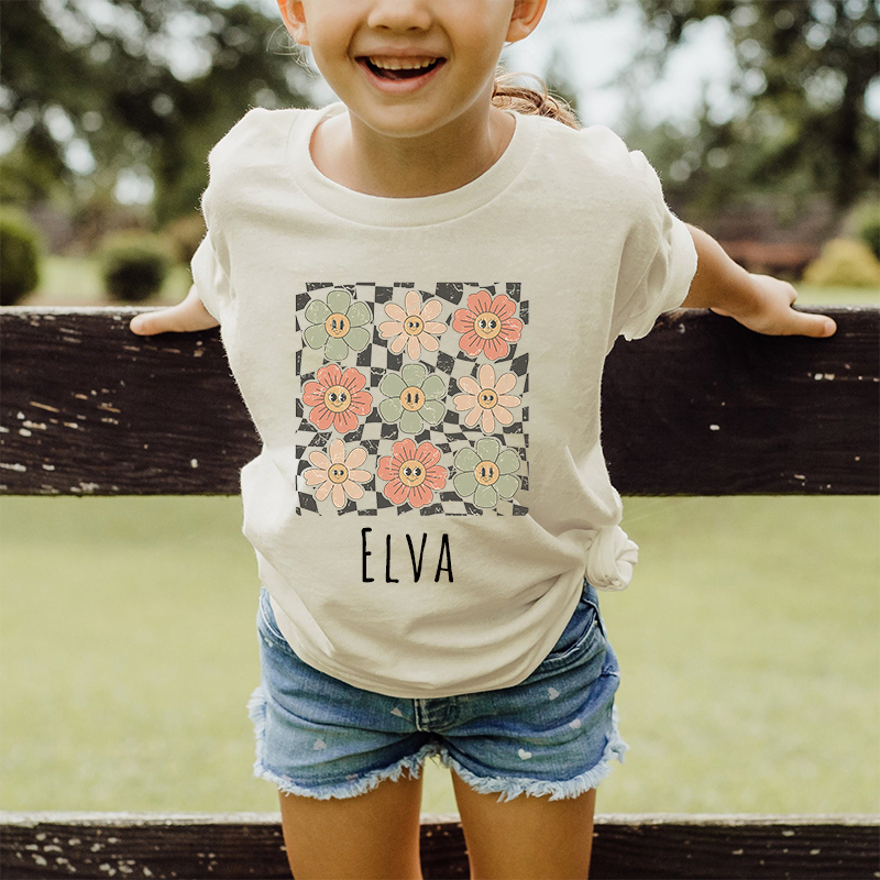 Personalized Girls Retro Flower T-Shirt| Cloth1422