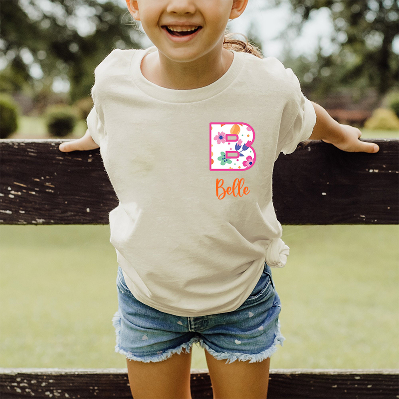 Personalized Girl Initial Cute Floral T-Shirt| Cloth1475