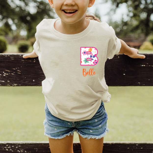 Personalized Girl Initial Cute Floral T-Shirt| Cloth1475