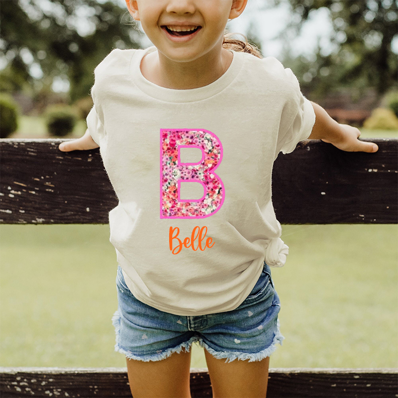 Personalized Girl Initial Cute Floral T-Shirt| Cloth1476