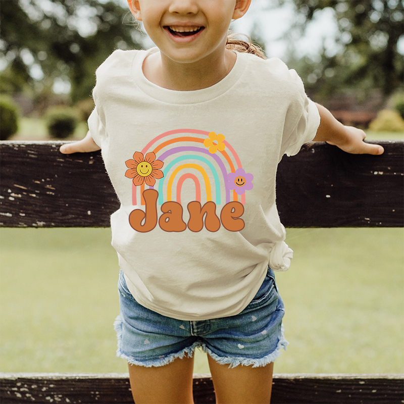 Personalized Girl Retro Rainbow Cozy T-Shirt| Cloth1435