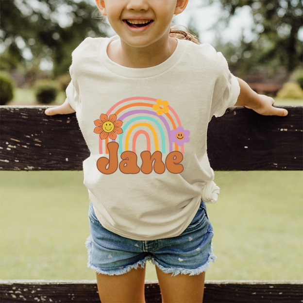 Personalized Girl Retro Rainbow Cozy T-Shirt| Cloth1435