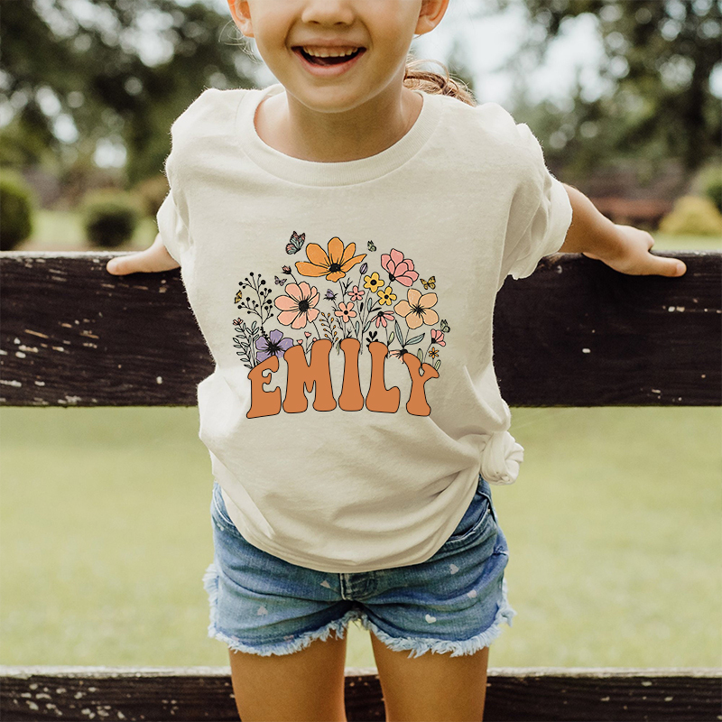 Personalized Girls Retro Daisy Wild Flower T-Shirt| Cloth1421