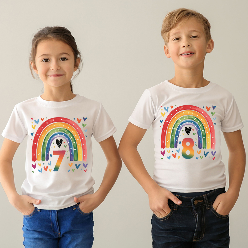 Personalized Girl Birthday Watercolor Rainbow T-Shirt| Cloth1469