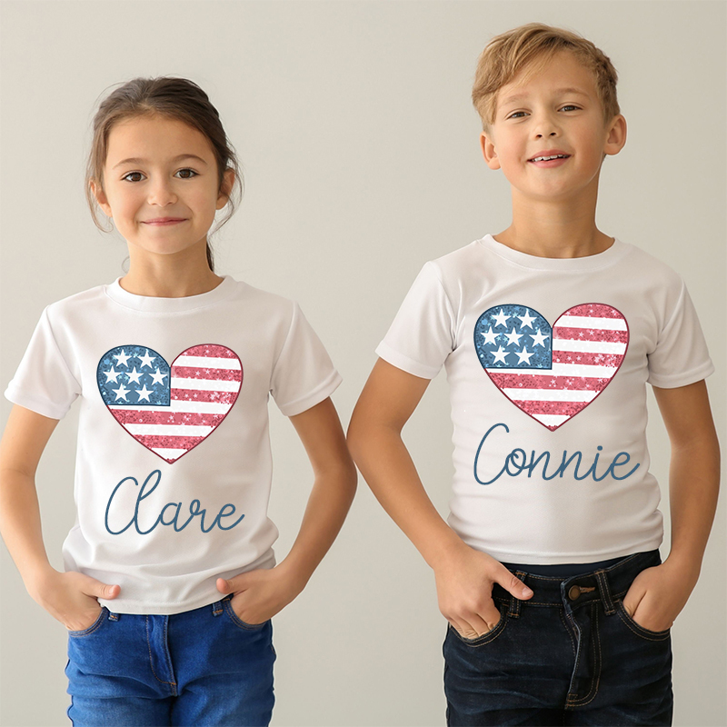 Personalized Kid 4th Of July Heart Independence T-Shirt| Cloth1453