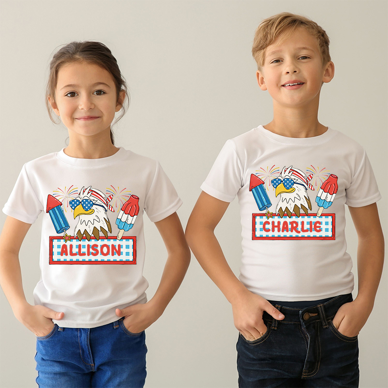 Personalized Kid 4th Of July Eagle Firework Independence T-Shirt| Cloth1461