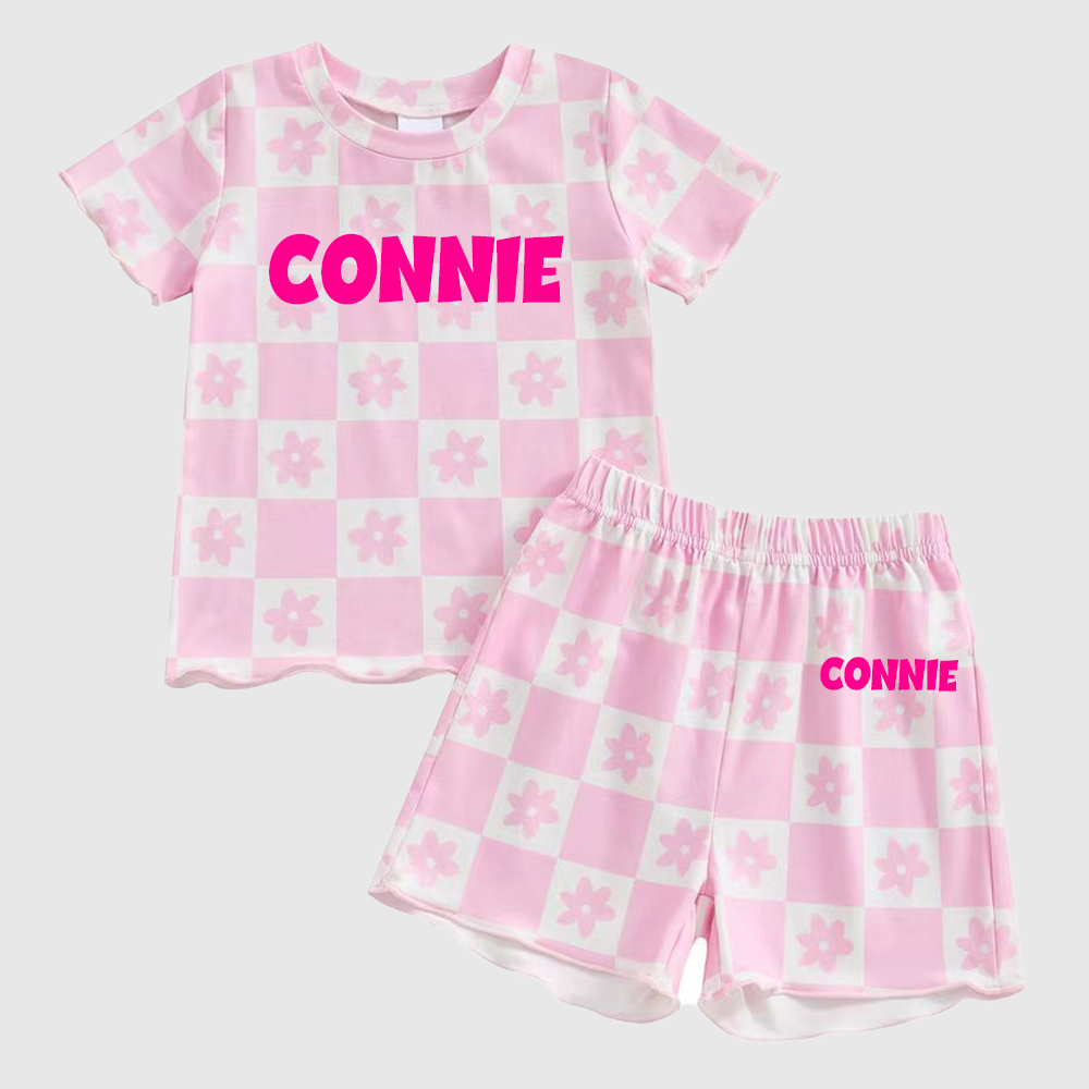 Personalized Girl Summer Floral Toddler Shorts Set| Cloth220
