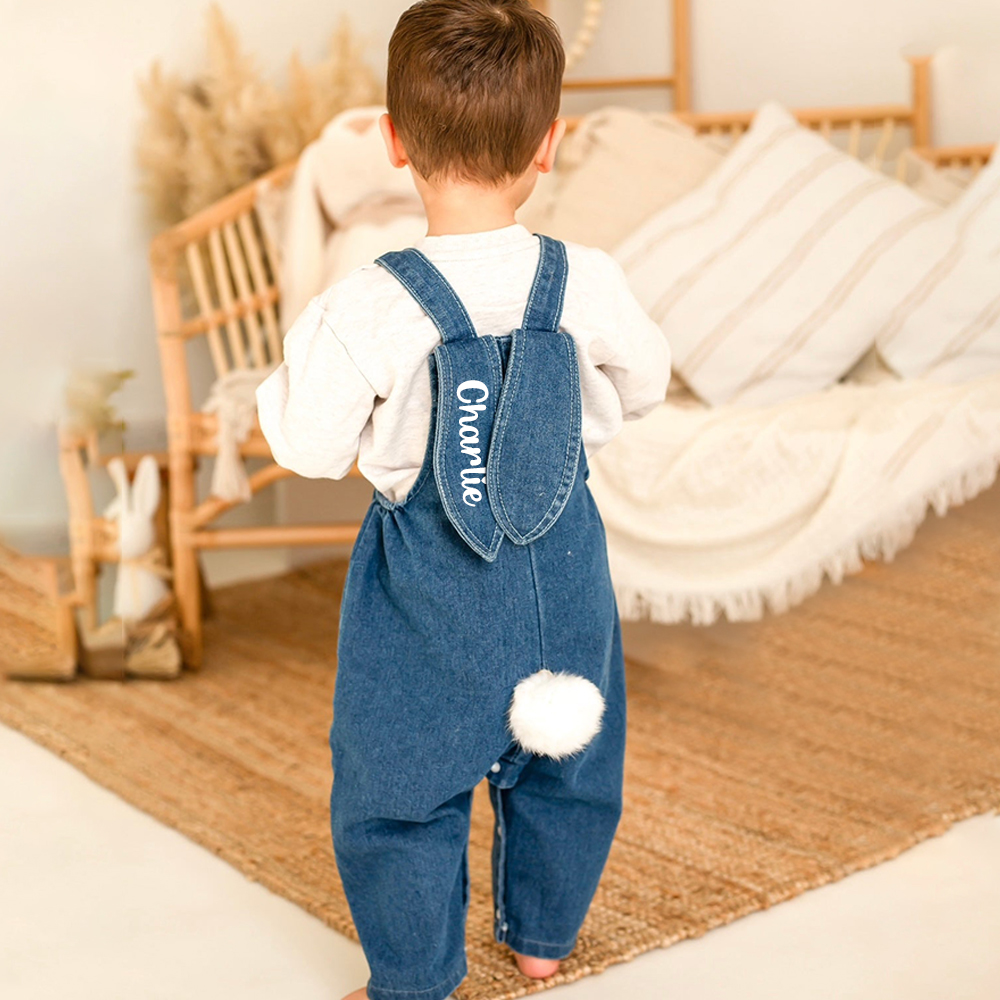 Personalized Kids Bunny Ear Demin Overalls| Pants33
