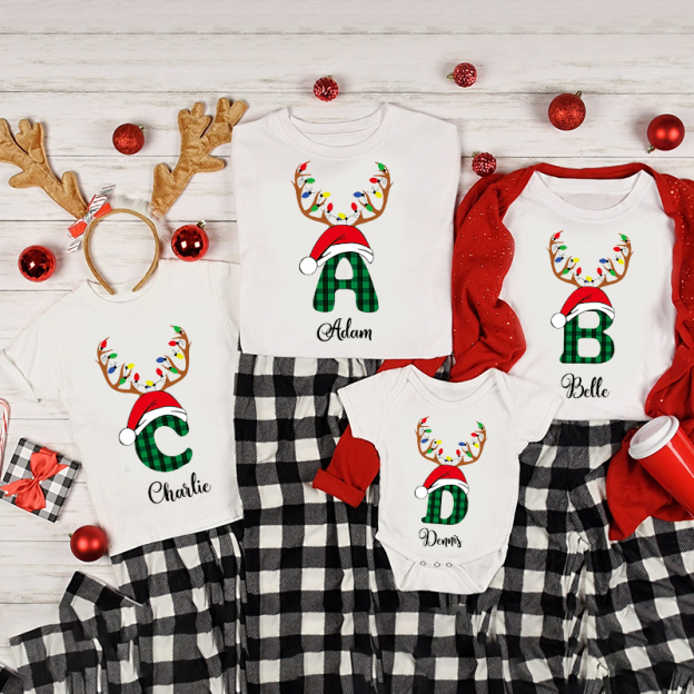 Personalized Family Christmas Monogrammed Name T-Shirt| Match0422