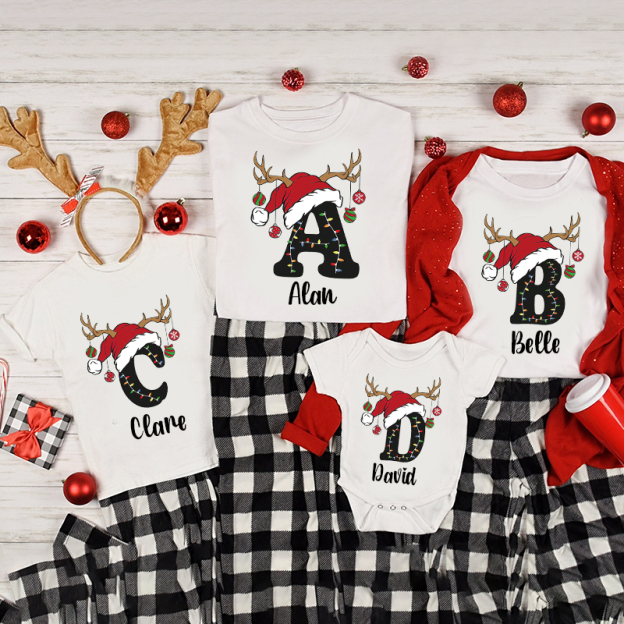 Personalized Family Christmas Monogrammed Name T-Shirt| Match0421