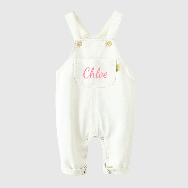 Personalized Kids White & Blue Denim Cozy Overalls| Pants18