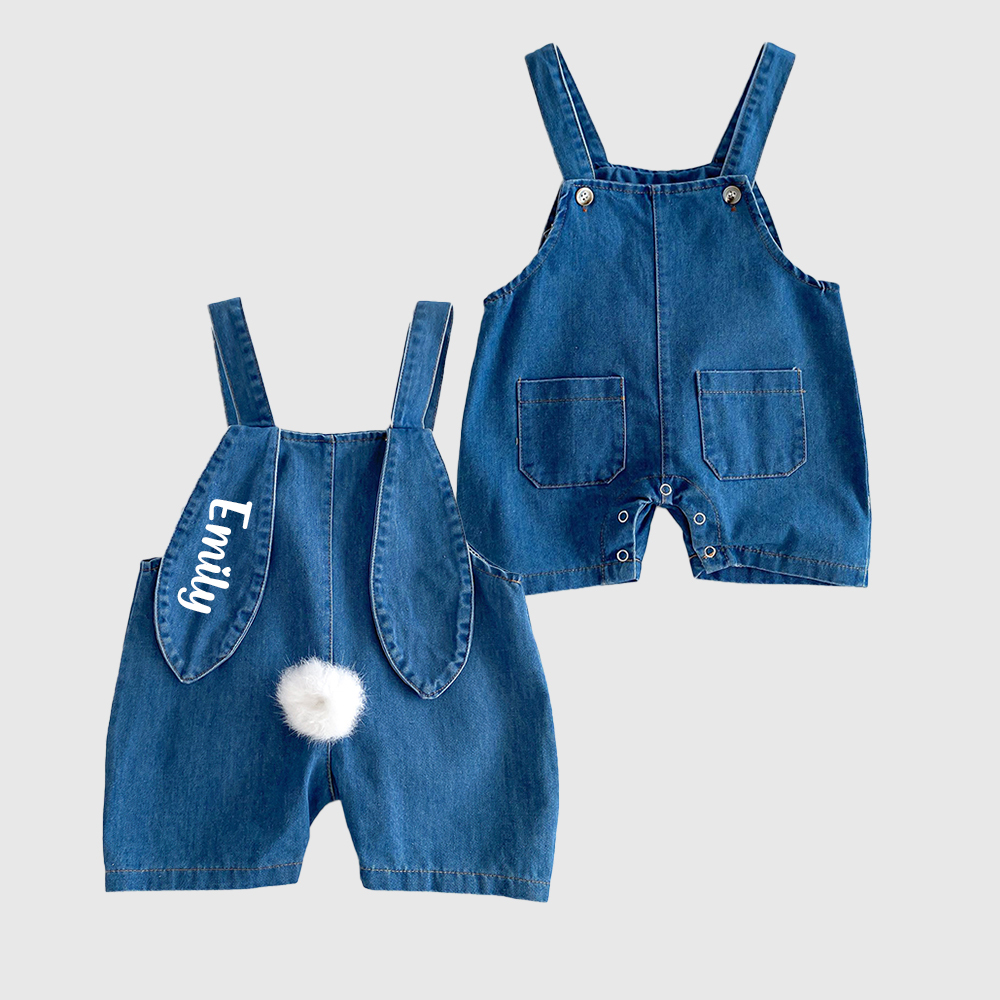 Personalized Kids Bunny Ears Demin Overalls| Pants34