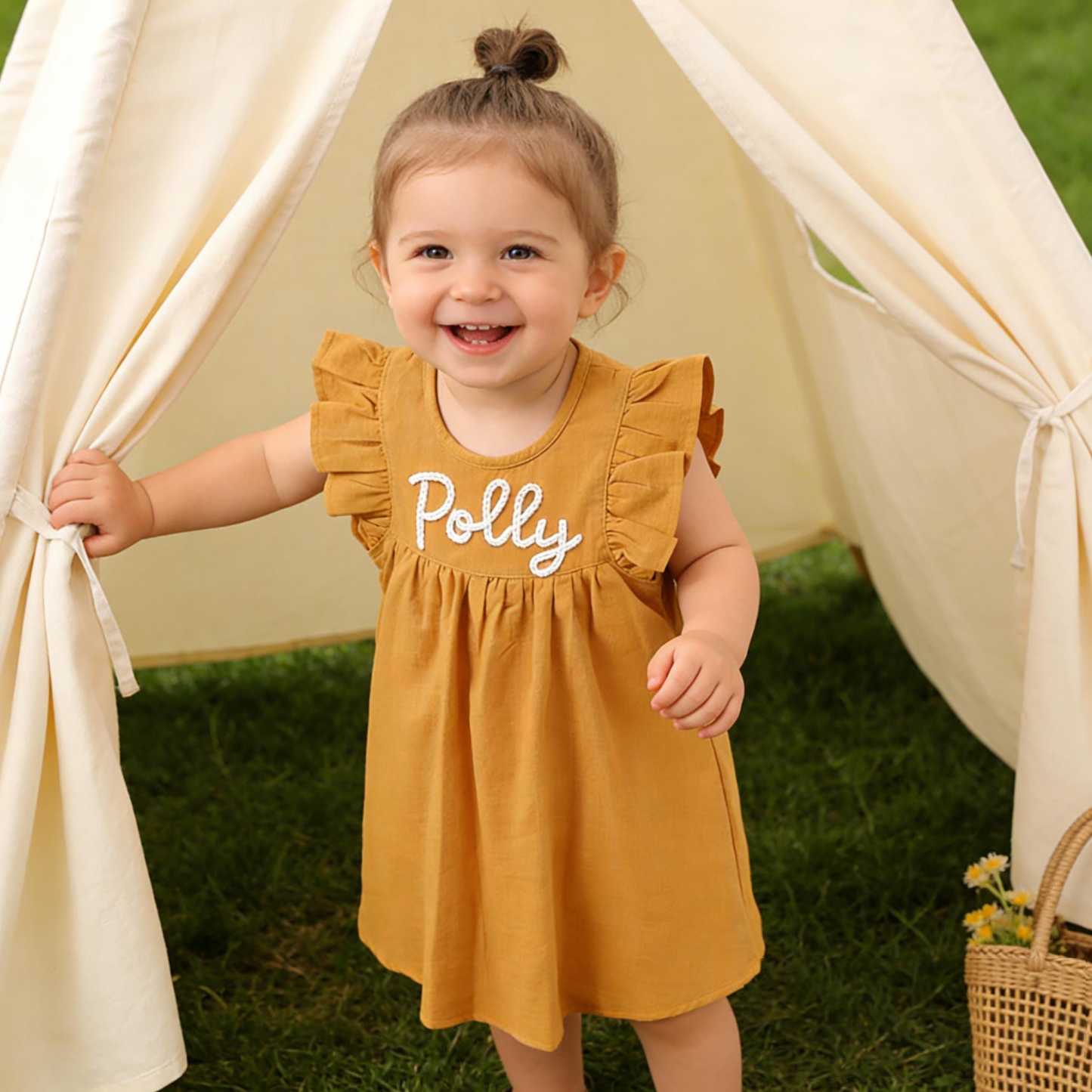 Personalized Girls Hand-Embroidered Name Ruffle Bubble Dress| Dress86