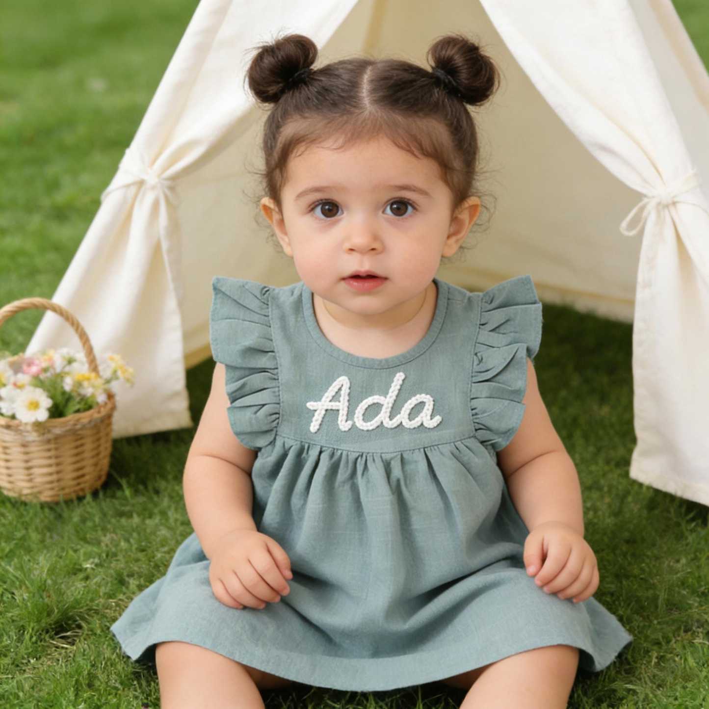 Personalized Girls Hand-Embroidered Name Ruffle Bubble Dress| Dress86