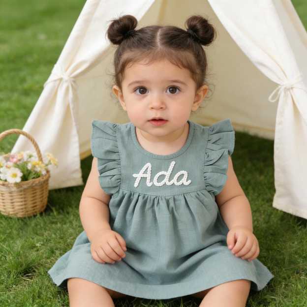 Personalized Girls Hand-Embroidered Name Ruffle Bubble Dress| Dress86