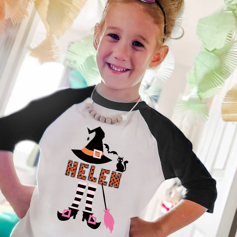 Personalized Halloween Girls  Witch Long Sleeves Shirt| Cloth12408
