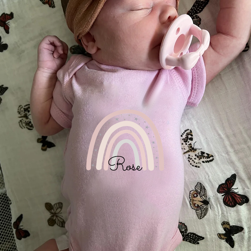Personalized Baby Girl Rainbow Cozy Onesie| BBCloth27