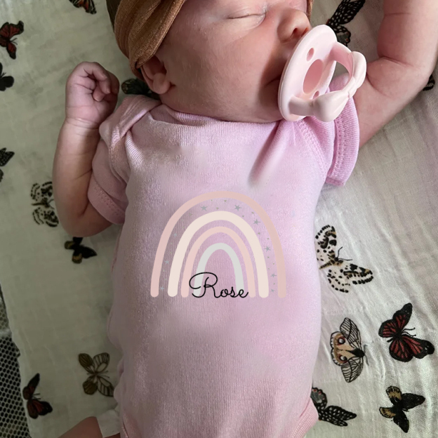 Personalized Baby Girl Rainbow Cozy Onesie| BBCloth27