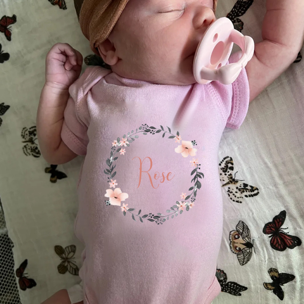 Personalized Baby Girl Floral Cozy Onesie| BBCloth28